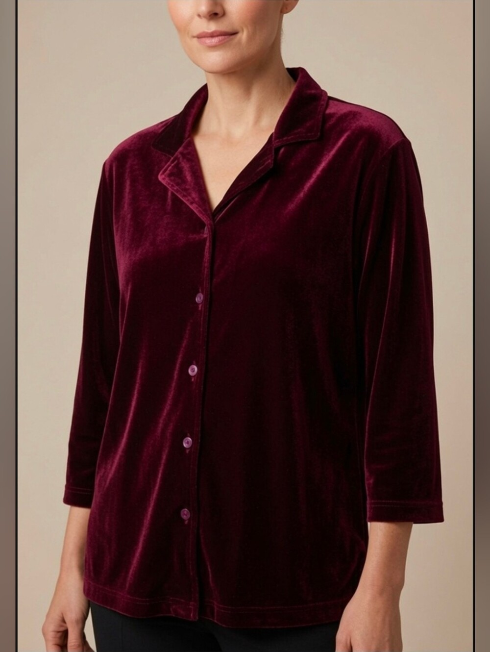 Vintage Lindor Velvet Button-Up Shirt Jacket - Deep Wine